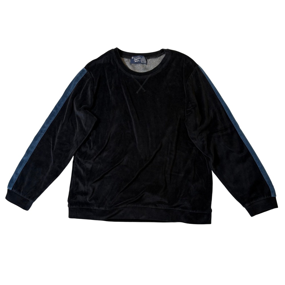 Original Penguin‎ Velour Sweatshirt Black Blue Side Stripe Crew Neck Large L/G